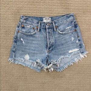 Agolde Frayed Hem Jean Shorts - Light Blue